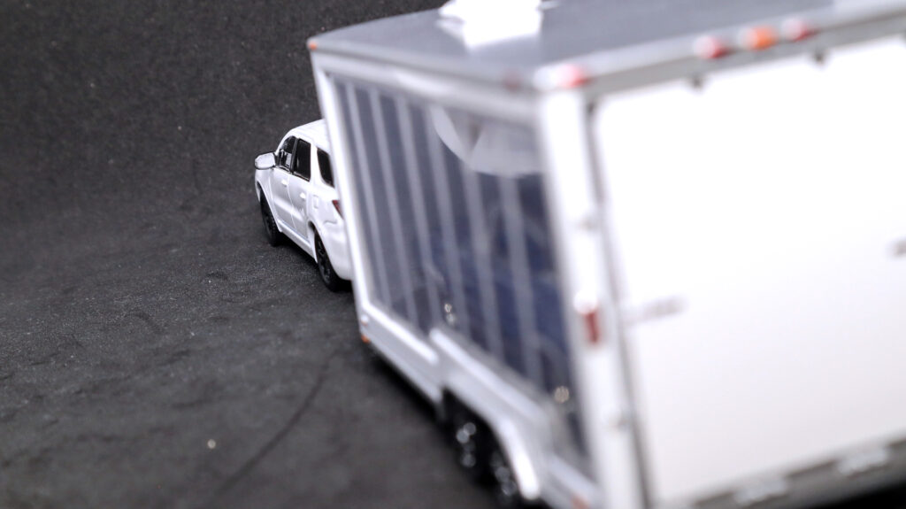 Rear three quarter of Greenlight glass trailer from Dodge Durango Hitch N Tow model