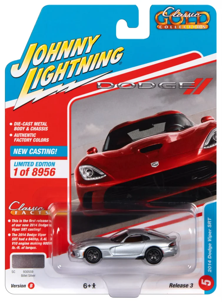 Packaging product image of Johnny Lightning Gen 5 Dodge Viper silver diecast 