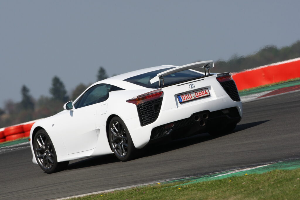 White Lexus LFA at a racetrack